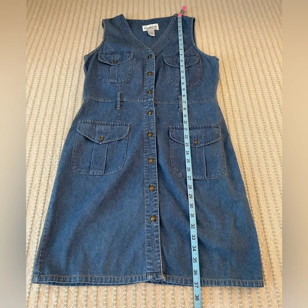 Denim Sleeveless Button Down Dress - 100% Cotton - Size: Large - Picture 5 of 9